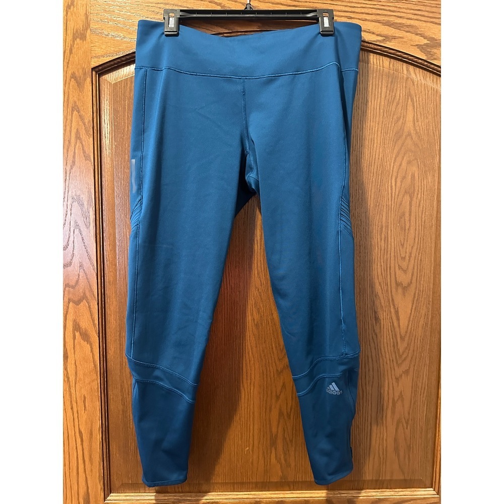 Adidas Climacool Running Leggings Womens Large Teal Blue Ankle Zip Pocket Tights